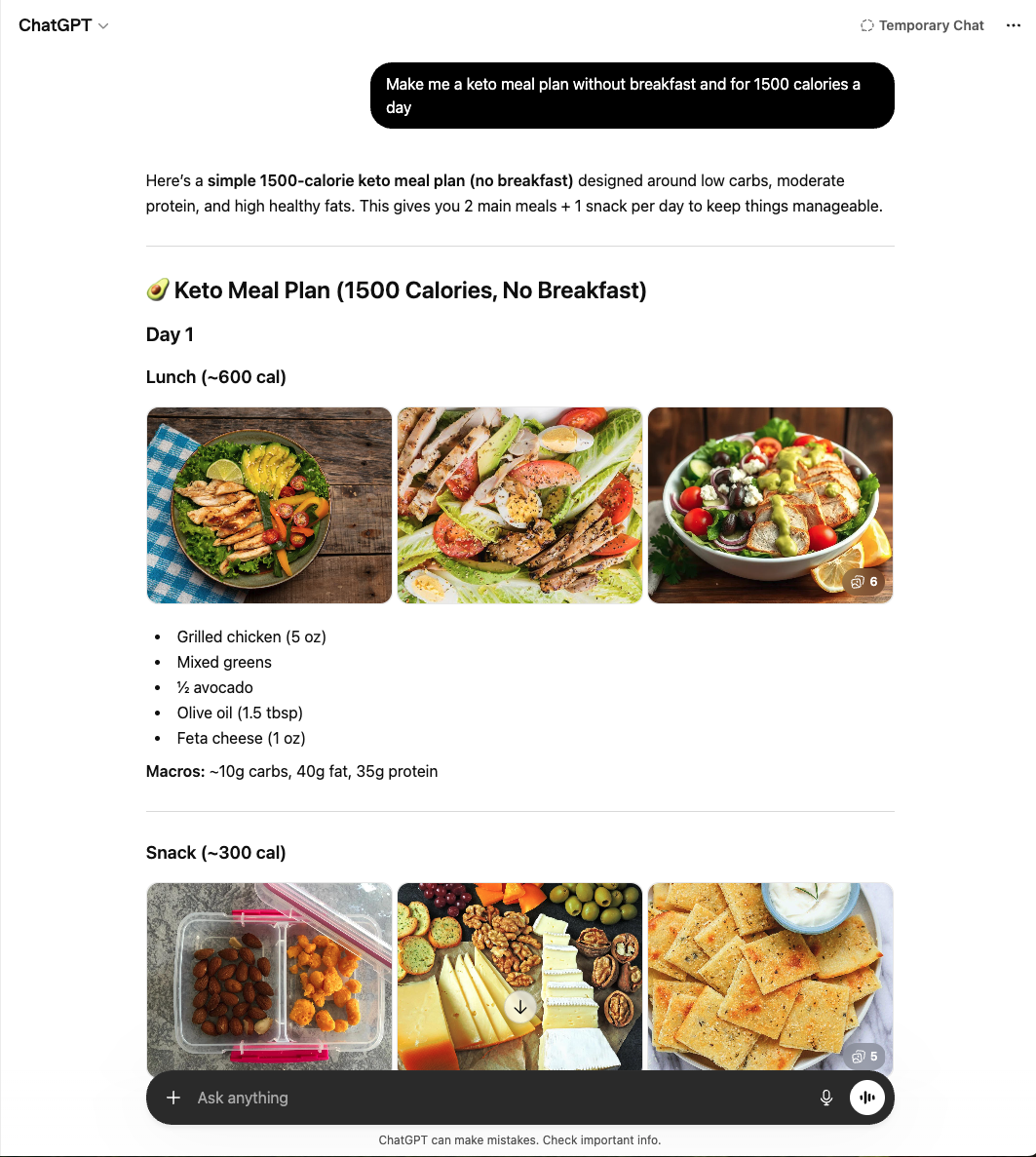 Make Me AKeto Meal Plan No Breakfast1500Calories