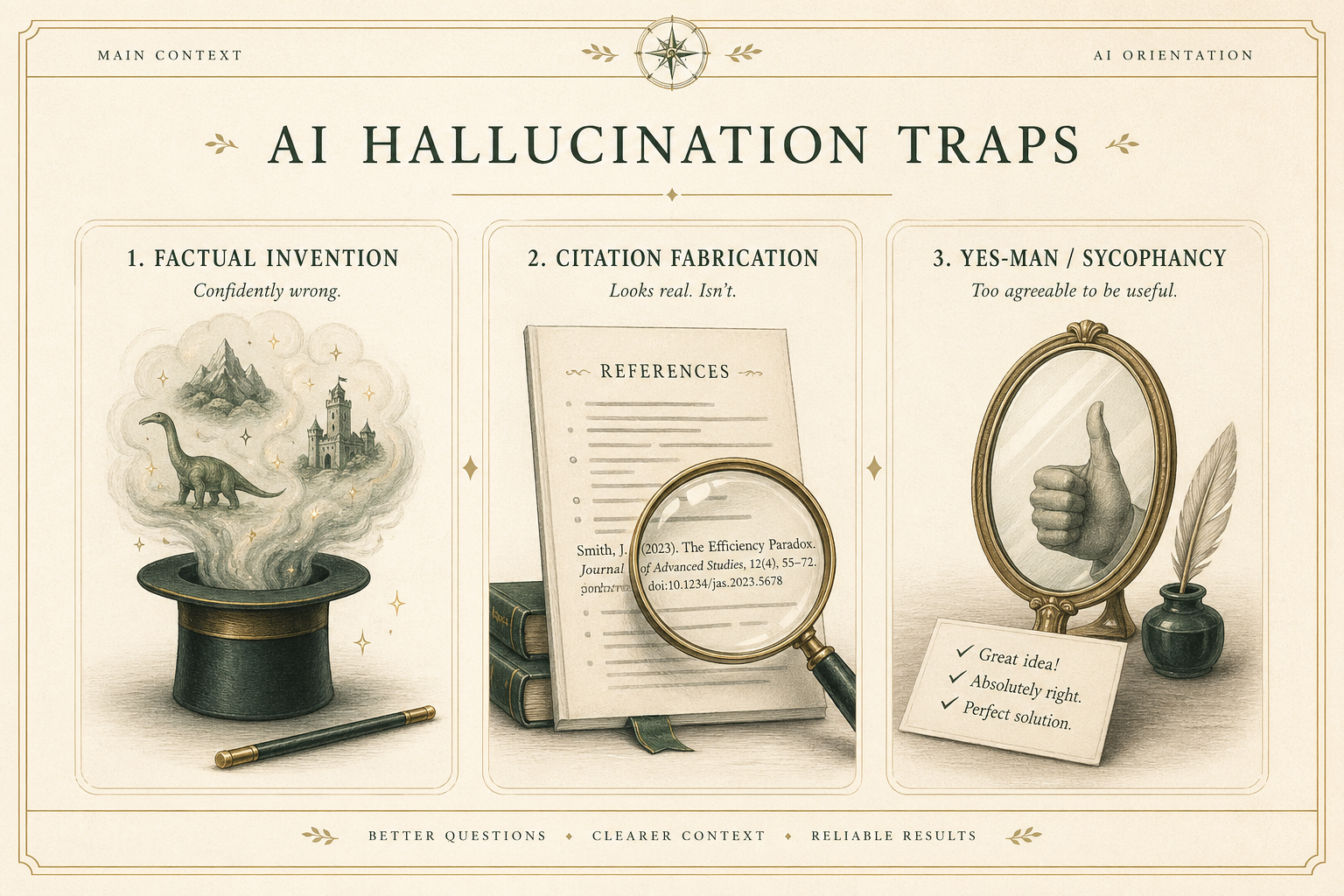 AI Orientation Day 2 image showing three common hallucination traps